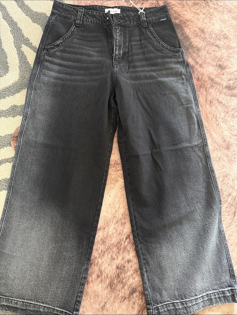 Cello Women's Relaxed Wide-Leg Washed Black Jeans
